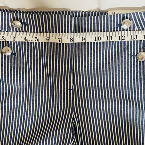LOFT Striped Navy and White Cropped Pants Stretchy THE RIVERA SLIM runs big - Picture 9 of 9